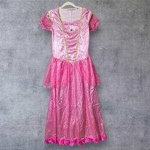 Princess Peach Costume Dress Long Pink‎ Gold Trim Halloween Cosplay Size L Mario